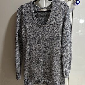 LOFT Marled Black and White V-Neck Sweater